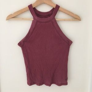 Red/maroon ribbed halter top